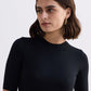 High Crew Neck Elbow Sleeves Fitted Dress in Black