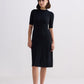 High Crew Neck Elbow Sleeves Fitted Dress in Black