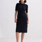 High Crew Neck Elbow Sleeves Fitted Dress in Black
