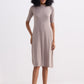 High Crew Neck Elbow Sleeves Fitted Dress in Earth Grey