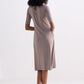 High Crew Neck Elbow Sleeves Fitted Dress in Earth Grey