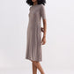 High Crew Neck Elbow Sleeves Fitted Dress in Earth Grey