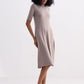 High Crew Neck Elbow Sleeves Fitted Dress in Earth Grey
