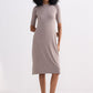 High Crew Neck Elbow Sleeves Fitted Dress in Earth Grey