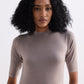 High Crew Neck Elbow Sleeves Fitted Dress in Earth Grey