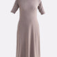 High Crew Neck Elbow Sleeves Fitted Dress in Earth Grey