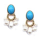 Round Turquoise Earrings with Pearl Accents