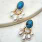 Round Turquoise Earrings with Pearl Accents