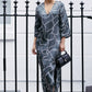 Maxi Dress with Side Slits in Abstract Stripes