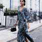 Maxi Dress with Side Slits in Abstract Stripes