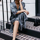 Maxi Dress with Side Slits in Abstract Stripes