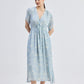 Gathered Maxi Dress with Drawstring in Blue Florals