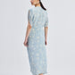 Gathered Maxi Dress with Drawstring in Blue Florals
