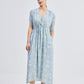 Gathered Maxi Dress with Drawstring in Blue Florals
