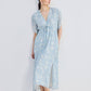 Gathered Maxi Dress with Drawstring in Blue Florals