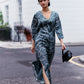 Maxi Dress with Side Slits in Abstract Stripes