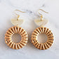 Ninh Binh 16K Gold Plated Brass Horn & Rattan (Straw/Wicker) Crescent & Donut Earrings