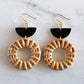 Ninh Binh 16K Gold Plated Brass Horn & Rattan (Straw/Wicker) Crescent & Donut Earrings