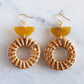 Ninh Binh 16K Gold Plated Brass Horn & Rattan (Straw/Wicker) Crescent & Donut Earrings