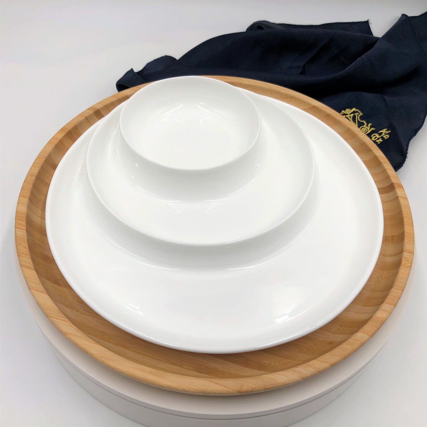 Bamboo And Fine Porcelain 3 Section Divided Dish/plate Setting