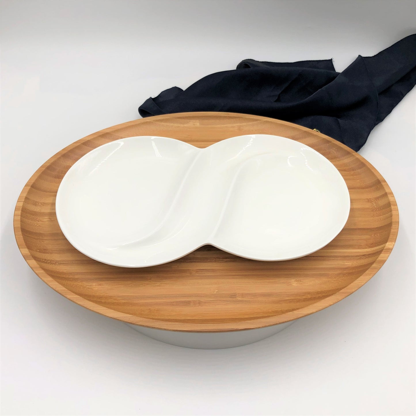Bamboo And Fine Porcelain Oval Dish/plate Setting