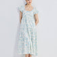 Puff Sleeve Tiered Maxi Dress in Blue Florals