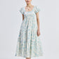Puff Sleeve Tiered Maxi Dress in Blue Florals