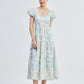 Puff Sleeve Tiered Maxi Dress in Blue Florals