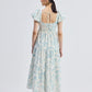 Puff Sleeve Tiered Maxi Dress in Blue Florals