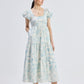 Puff Sleeve Tiered Maxi Dress in Blue Florals