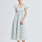 Puff Sleeve Tiered Maxi Dress in Blue Florals