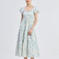 Puff Sleeve Tiered Maxi Dress in Blue Florals