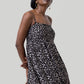 Ruched Strappy Mini Black Floral Dress