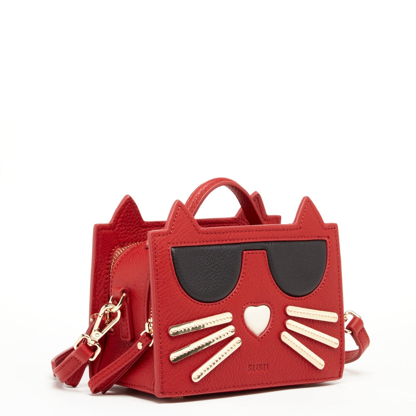 Leather Cat Bag Red Crossbody Purse Women's Handbag