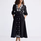 Drawstring Embroidered Dress in Black