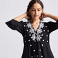 Drawstring Embroidered Dress in Black