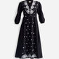 Drawstring Embroidered Dress in Black