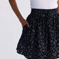 Drawstring Short Skirt in Dark Blue Florals