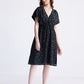 Gathered Knee-length Dress in Dark Blue Florals