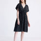 Gathered Knee-length Dress in Dark Blue Florals