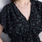 Gathered Knee-length Dress in Dark Blue Florals