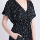 Gathered Knee-length Dress in Dark Blue Florals