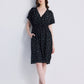 Gathered Knee-length Dress in Dark Blue Florals