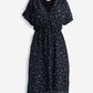 Gathered Knee-length Dress in Dark Blue Florals
