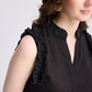 Sleeveless Hemp Top with Ruffles in Black