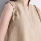 Sleeveless Hemp Top with Ruffles in Neutral Beige