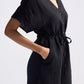 V neck Drawstring Romper in Black