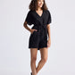 V neck Drawstring Romper in Black