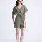 V neck Drawstring Romper in Dark Green
