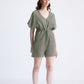 V neck Drawstring Romper in Dark Green